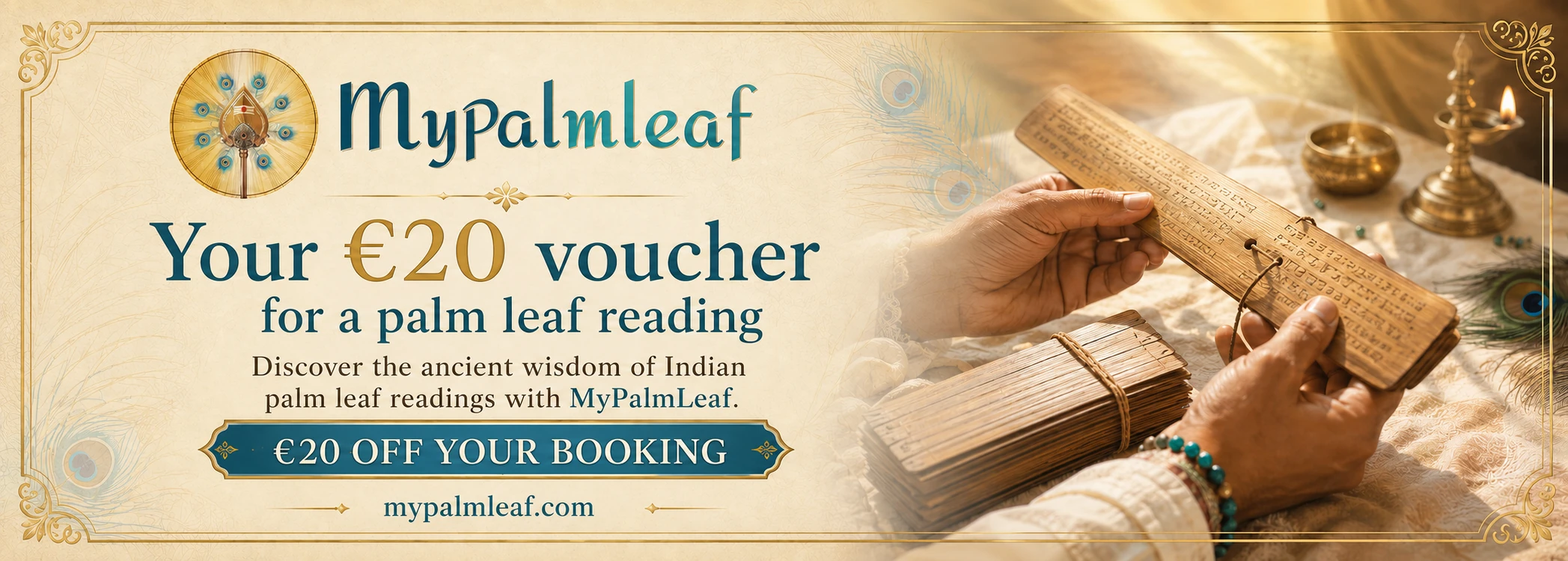 English MyPalmLeaf coupon offering twenty euros off a palm leaf reading